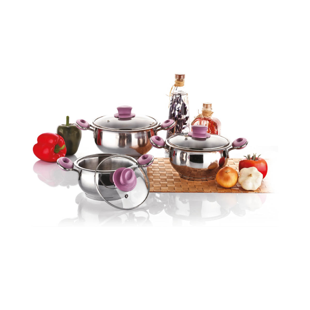 Home Perfect 6 Pcs Begonya Milenyum Tencere Seti Cam Kapaklı (14/16/18)